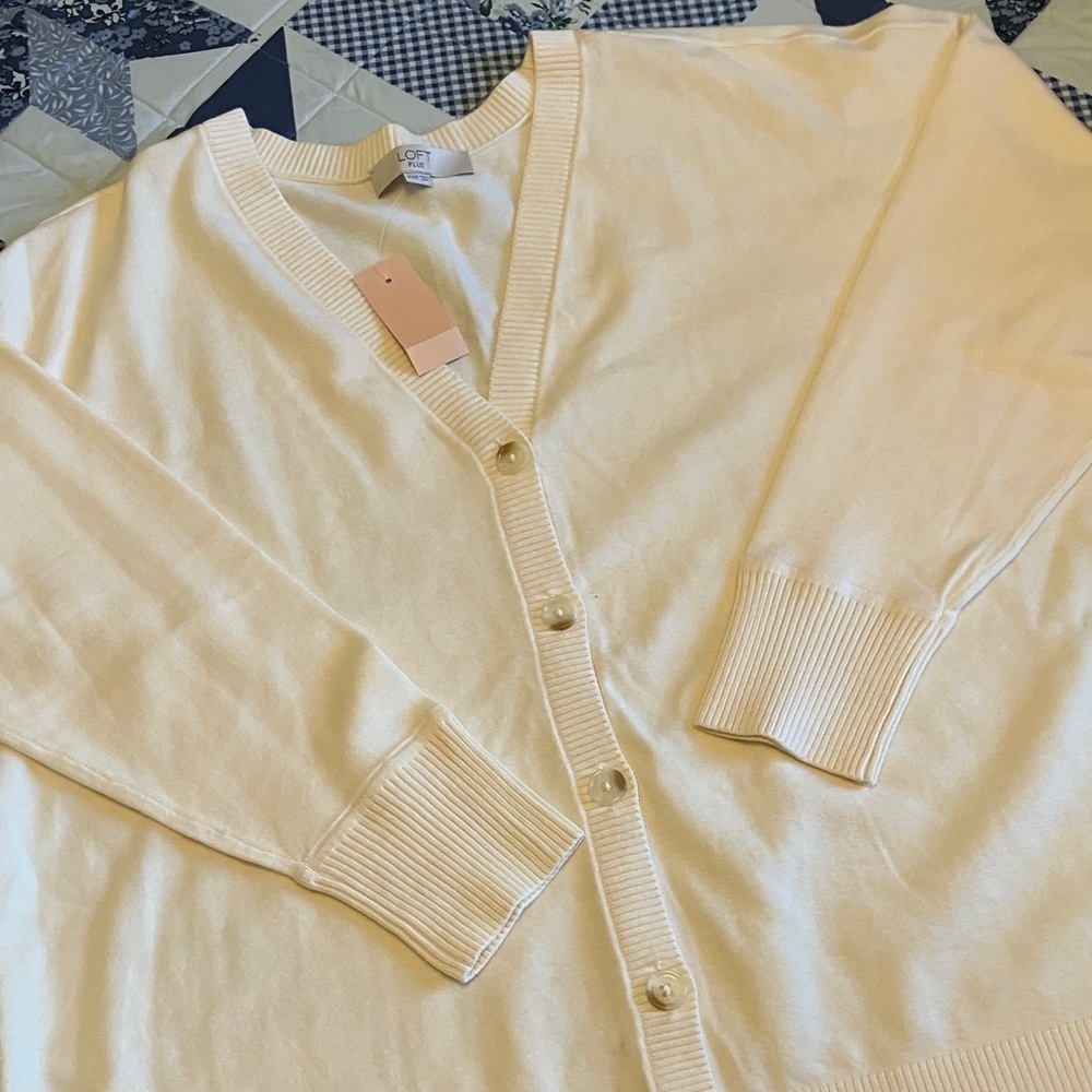 LOFT Cream V-Neck Cardigan Sweater
